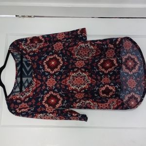 Boho Top - Navy and Rust Tiled Print Top - cut out and keyhole back